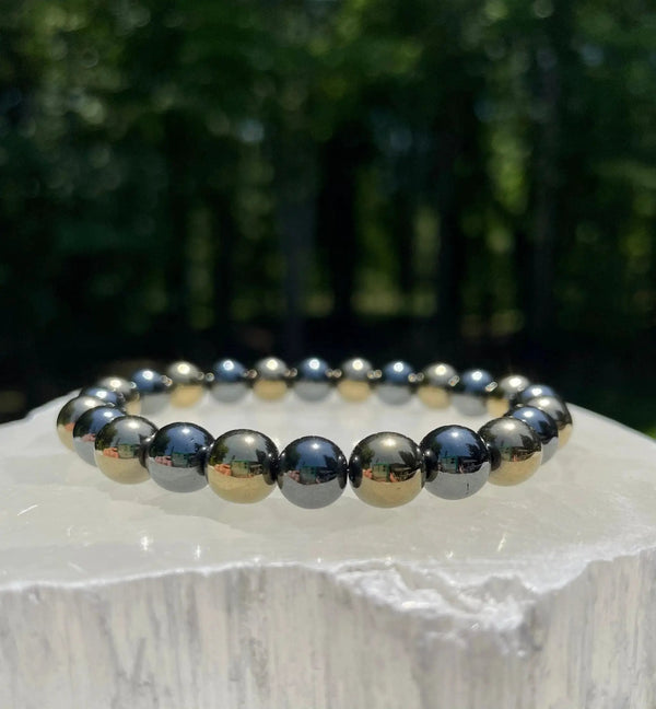 Pyrite and Hematite Bracelet – Bold Crystal Energy Blend by Brahmatells