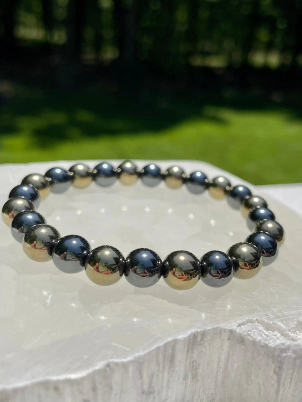 Pyrite and Hematite Bracelet – Bold Crystal Energy Blend by Brahmatells