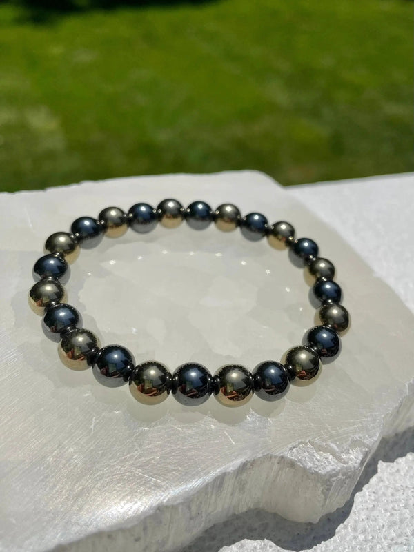 Pyrite and Hematite Bracelet – Bold Crystal Energy Blend by Brahmatells