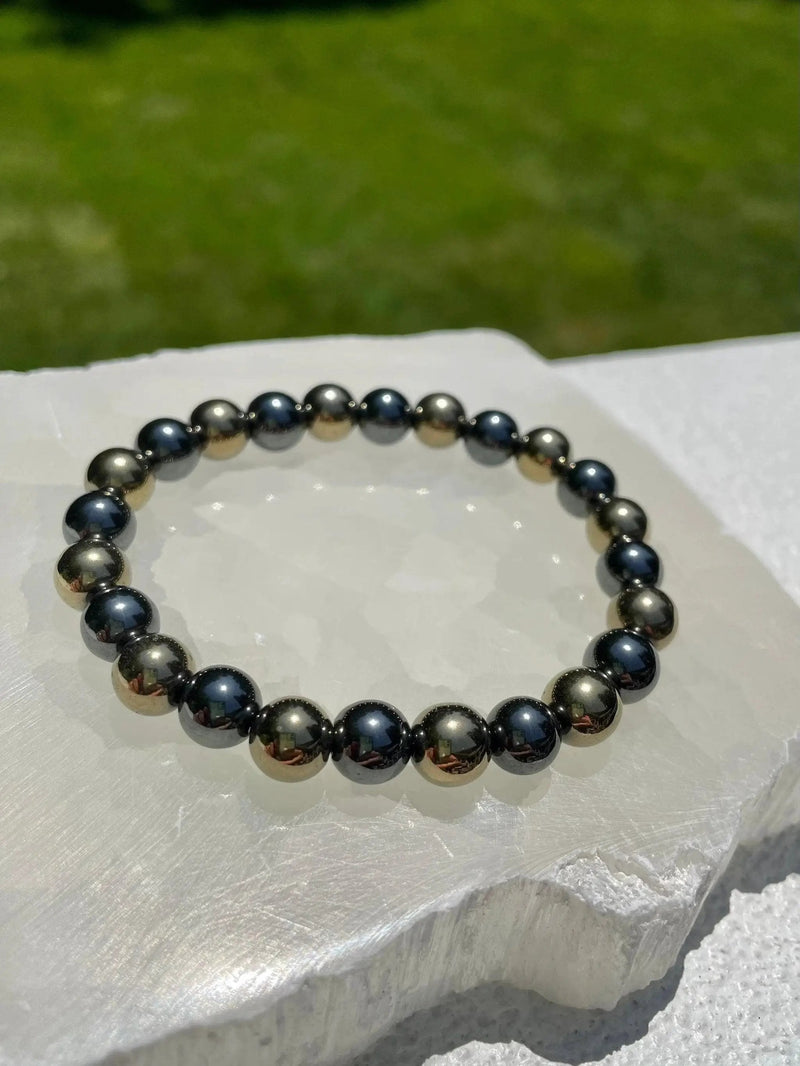 Pyrite and Hematite Bracelet – Bold Crystal Energy Blend by Brahmatells