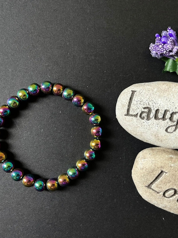 Rainbow Titanium Quartz Bracelet | 8MM Beaded Crystal Jewelry by Brahmatells