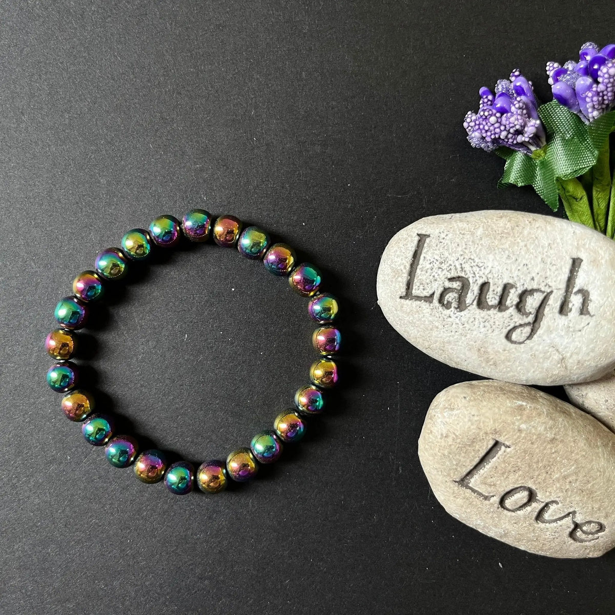 Rainbow Titanium Quartz Bracelet | 8MM Beaded Crystal Jewelry by Brahmatells