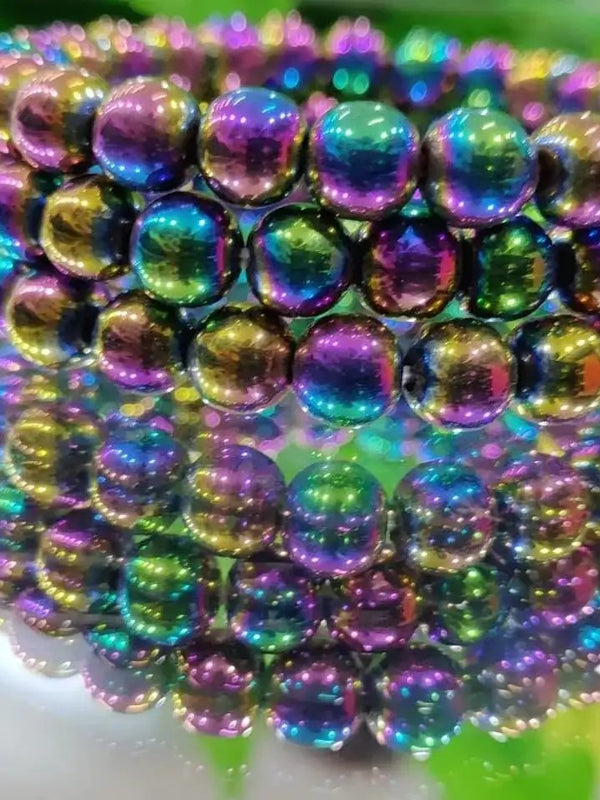 Rainbow Titanium Quartz Bracelet – 8mm Crystal Beads by Brahmatells