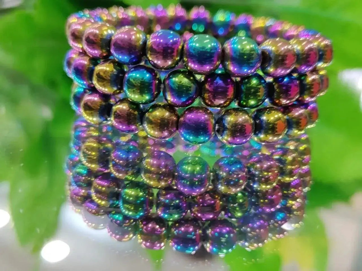 Rainbow Titanium Quartz Bracelet – 8mm Crystal Beads by Brahmatells