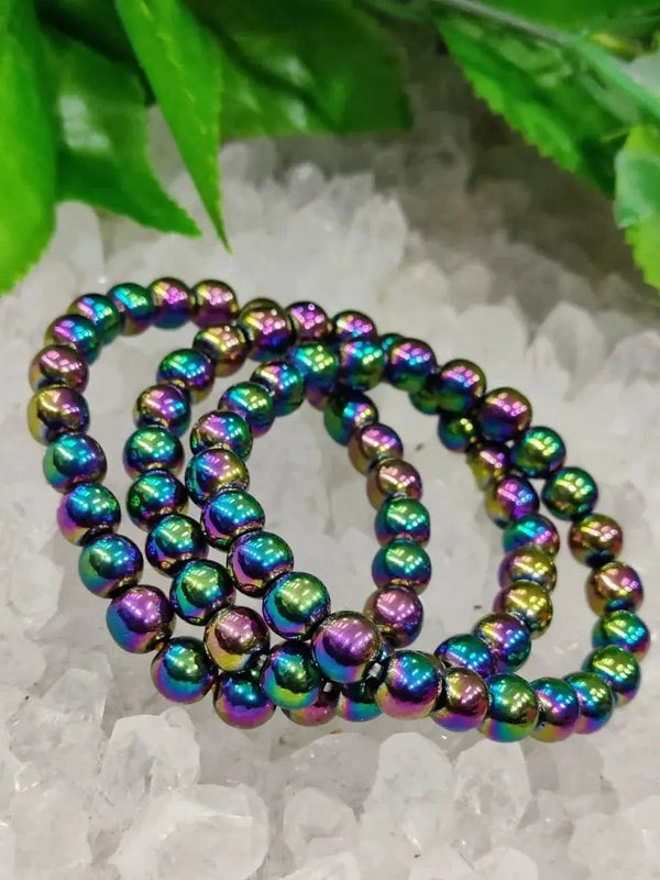 Rainbow Titanium Quartz Bracelet – 8mm Crystal Beads by Brahmatells