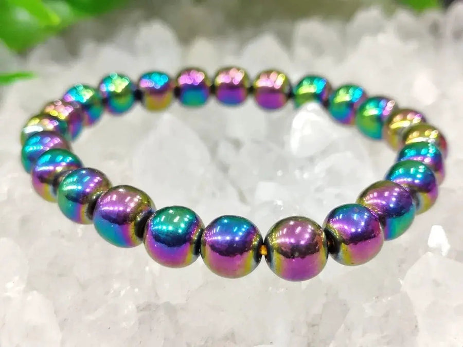 Rainbow Titanium Quartz Bracelet – 8mm Crystal Beads by Brahmatells