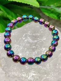 Rainbow Titanium Quartz Bracelet – 8mm Crystal Beads by Brahmatells
