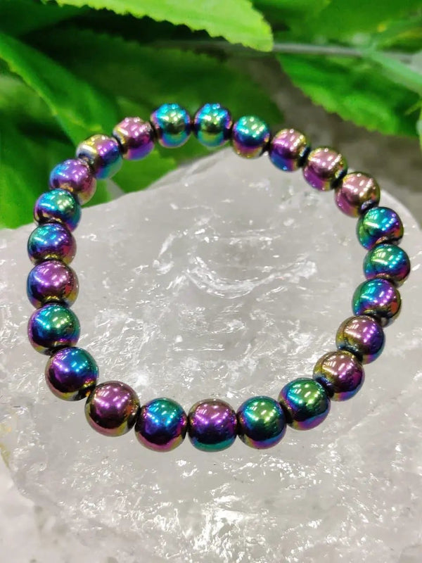 Rainbow Titanium Quartz Bracelet – 8mm Crystal Beads by Brahmatells