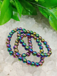 Rainbow Titanium Quartz Bracelet – 8mm Crystal Beads by Brahmatells