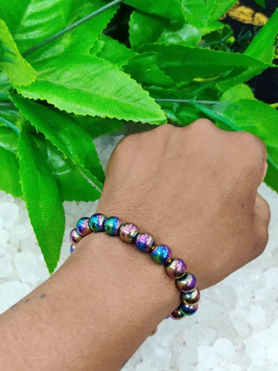 Rainbow Titanium Quartz Bracelet – 8mm Crystal Beads by Brahmatells