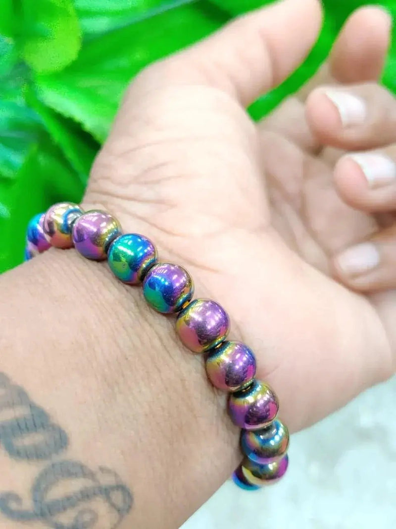 Rainbow Titanium Quartz Bracelet – 8mm Crystal Beads by Brahmatells