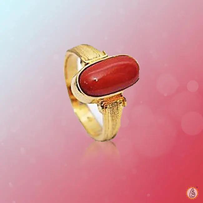 Red Coral Capsule-Crimson-Red Ring in Golden Setting | Brahmatells by Brahmatells