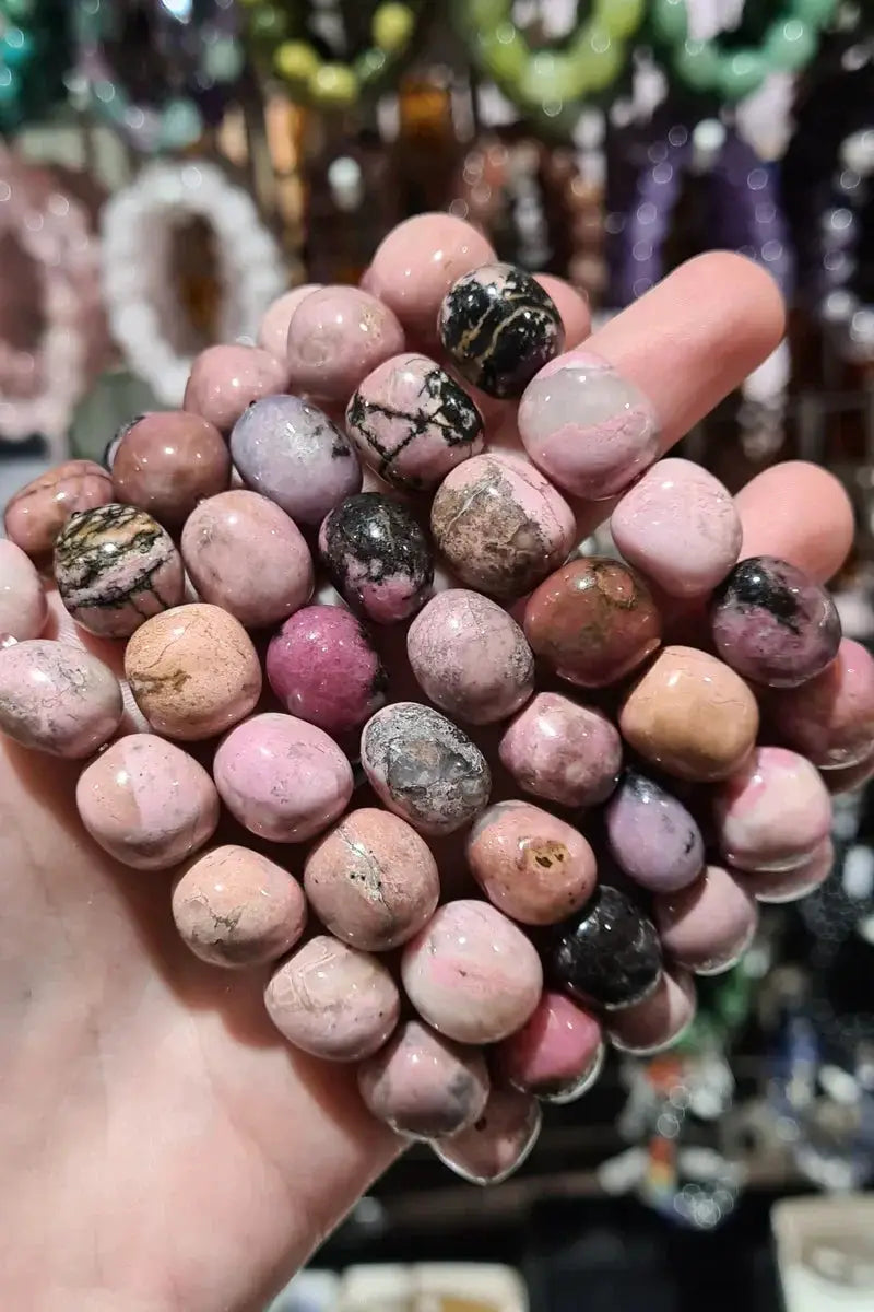 Rhodonite Tumble Bracelet – Natural Pink Gemstone Accessory by Brahmatells