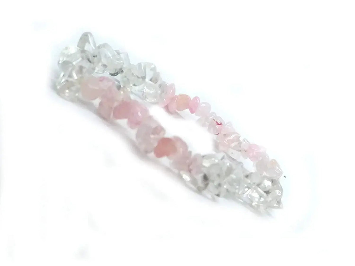 Rose & Clear Quartz Chip Bracelet – Stretchable Unisex Style by Brahmatells