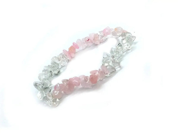 Rose & Clear Quartz Chip Bracelet – Stretchable Unisex Style by Brahmatells