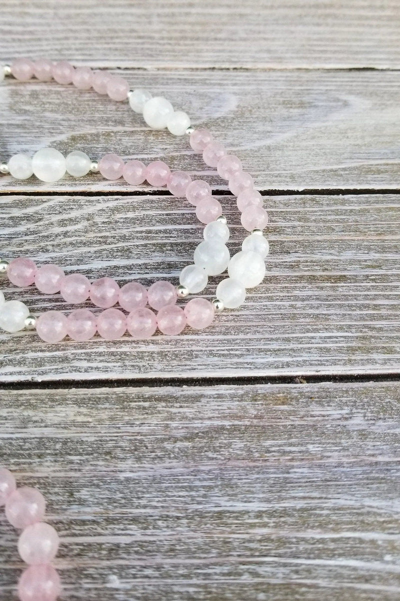 Rose Quartz & Selenite Healing Mala Necklace - 108 Beads of Harmony | Brahmatells by brahmatells