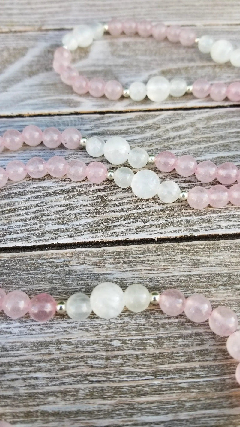 Rose Quartz & Selenite Healing Mala Necklace - 108 Beads of Harmony | Brahmatells by brahmatells