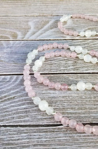 Rose Quartz & Selenite Healing Mala Necklace - 108 Beads of Harmony | Brahmatells by brahmatells