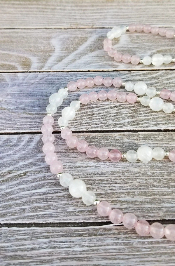 Rose Quartz & Selenite Healing Mala Necklace - 108 Beads of Harmony | Brahmatells by brahmatells