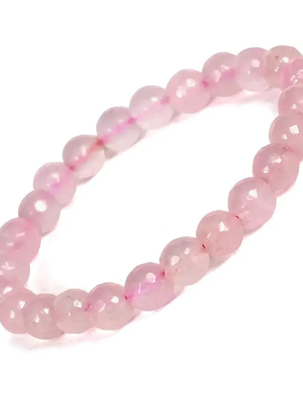 Rose Quartz Diamond Cut Bracelet - 8mm Beads for Reiki Healing by Brahmatells