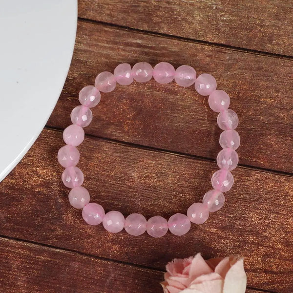 Rose Quartz Diamond Cut Bracelet - 8mm Beads for Reiki Healing by Brahmatells