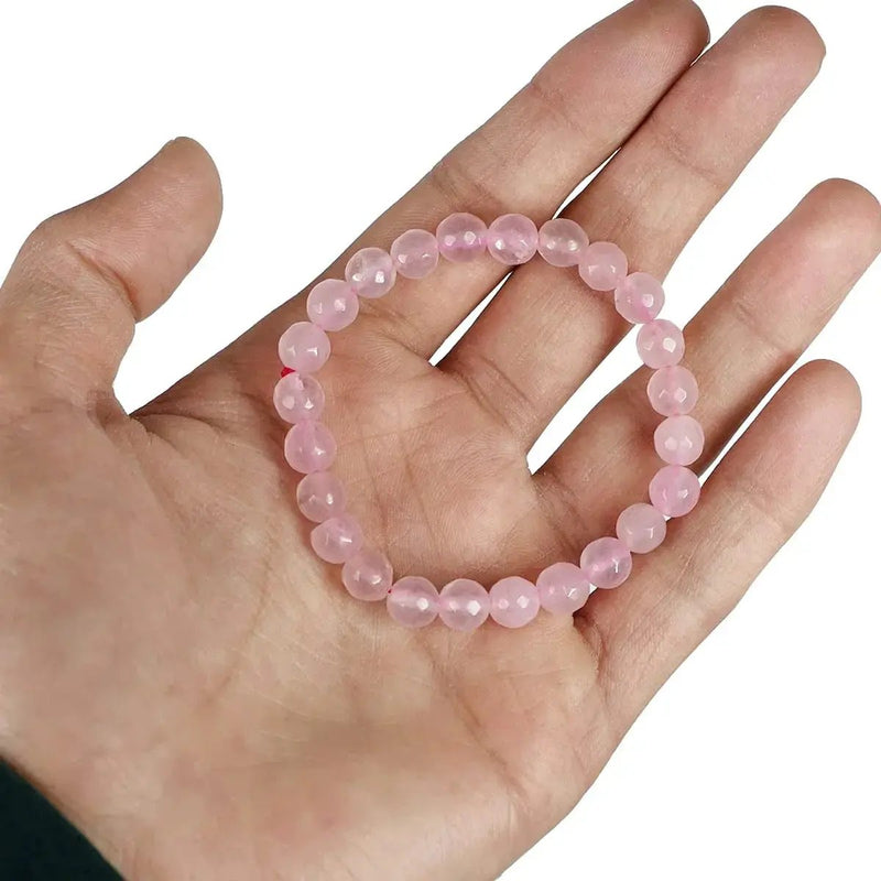 Rose Quartz Diamond Cut Bracelet - 8mm Beads for Reiki Healing by Brahmatells