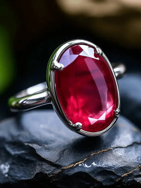 Ruby Manak Oval Berry-Red Silver Ring | Brahmatells Astro Collection by Brahmatells