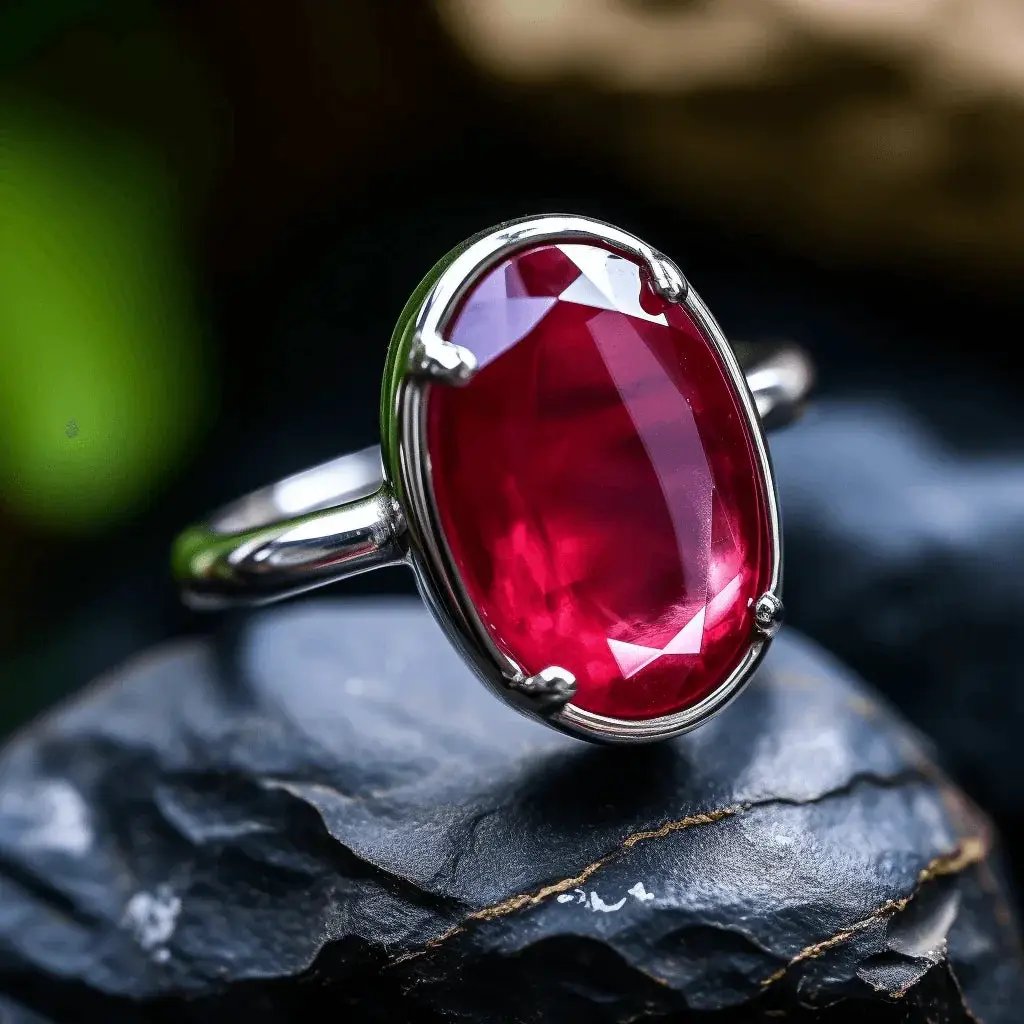 Ruby Manak Oval Berry-Red Silver Ring | Brahmatells Astro Collection by Brahmatells