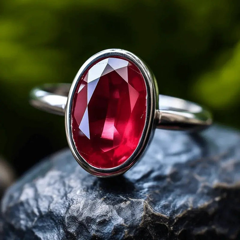 Ruby Manak Oval Berry-Red Silver Ring | Brahmatells Astro Collection by Brahmatells