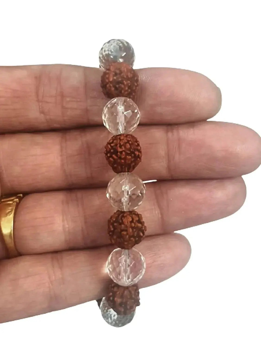 Rudraksh & Sphatik Bracelet - 8mm Diamond Cut Beads for Men & Women by Brahmatells