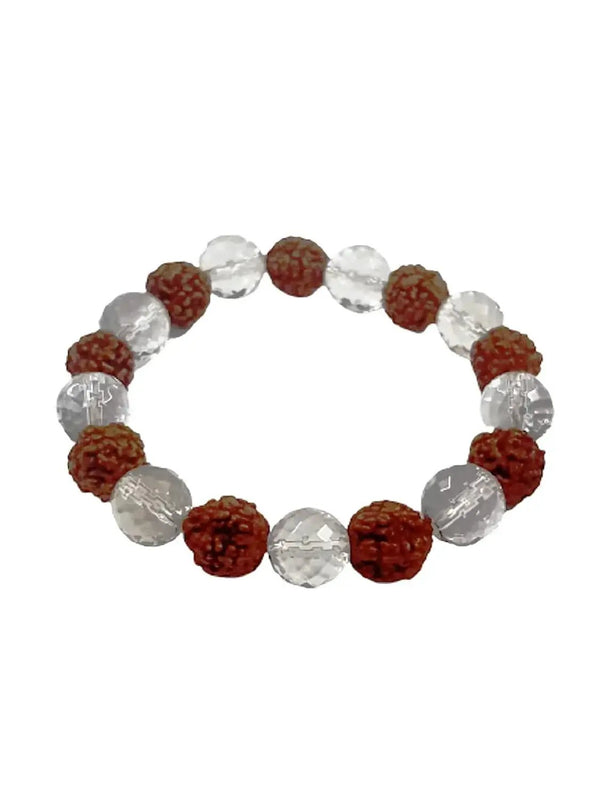 Rudraksh & Sphatik Bracelet - 8mm Diamond Cut Beads for Men & Women by Brahmatells