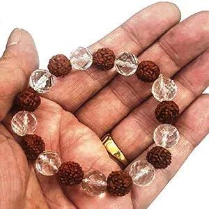 Rudraksh & Sphatik Bracelet - 8mm Diamond Cut Beads for Men & Women by Brahmatells