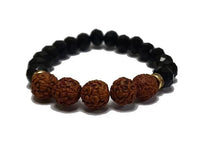 Rudraksha & Black Obsidian Diamond Cut Bracelet - 8mm Beads by Brahmatells