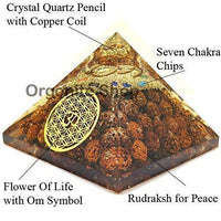 Seven Chakra Energy Generator Pyramid For Vastu Correction - Panchmukhi Rudraksha - Reiki Chakra - Flower of Life Om Symbol for Meditation & Healing (Brown) by Brahmatells