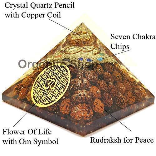 Seven Chakra Energy Generator Pyramid For Vastu Correction - Panchmukhi Rudraksha - Reiki Chakra - Flower of Life Om Symbol for Meditation & Healing (Brown) by Brahmatells