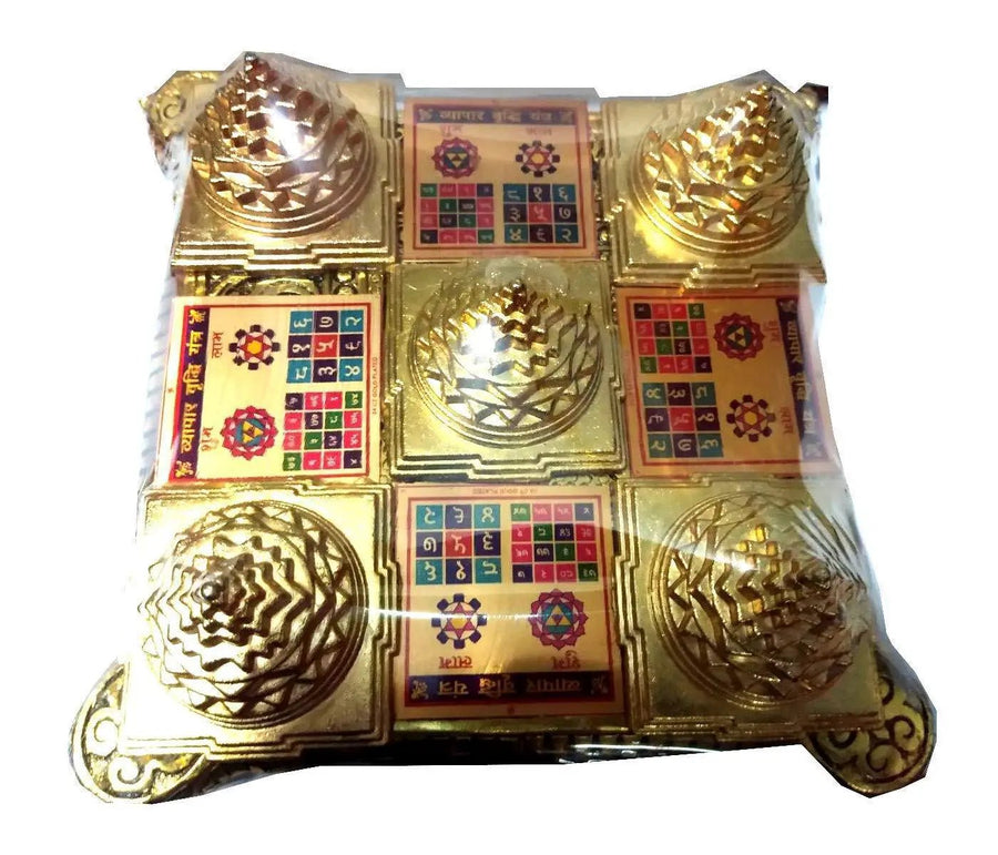 Shree Sampoorna Vyapar Vridhi Yantra Chowki for Pooja, Meditation, Prayer, Success Business (Gold) by Brahmatells