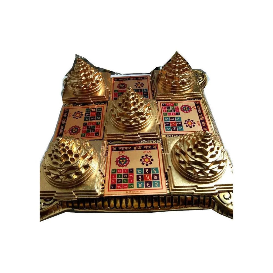 Shree Sampoorna Vyapar Vridhi Yantra Chowki for Pooja, Meditation, Prayer, Success Business (Gold) by Brahmatells