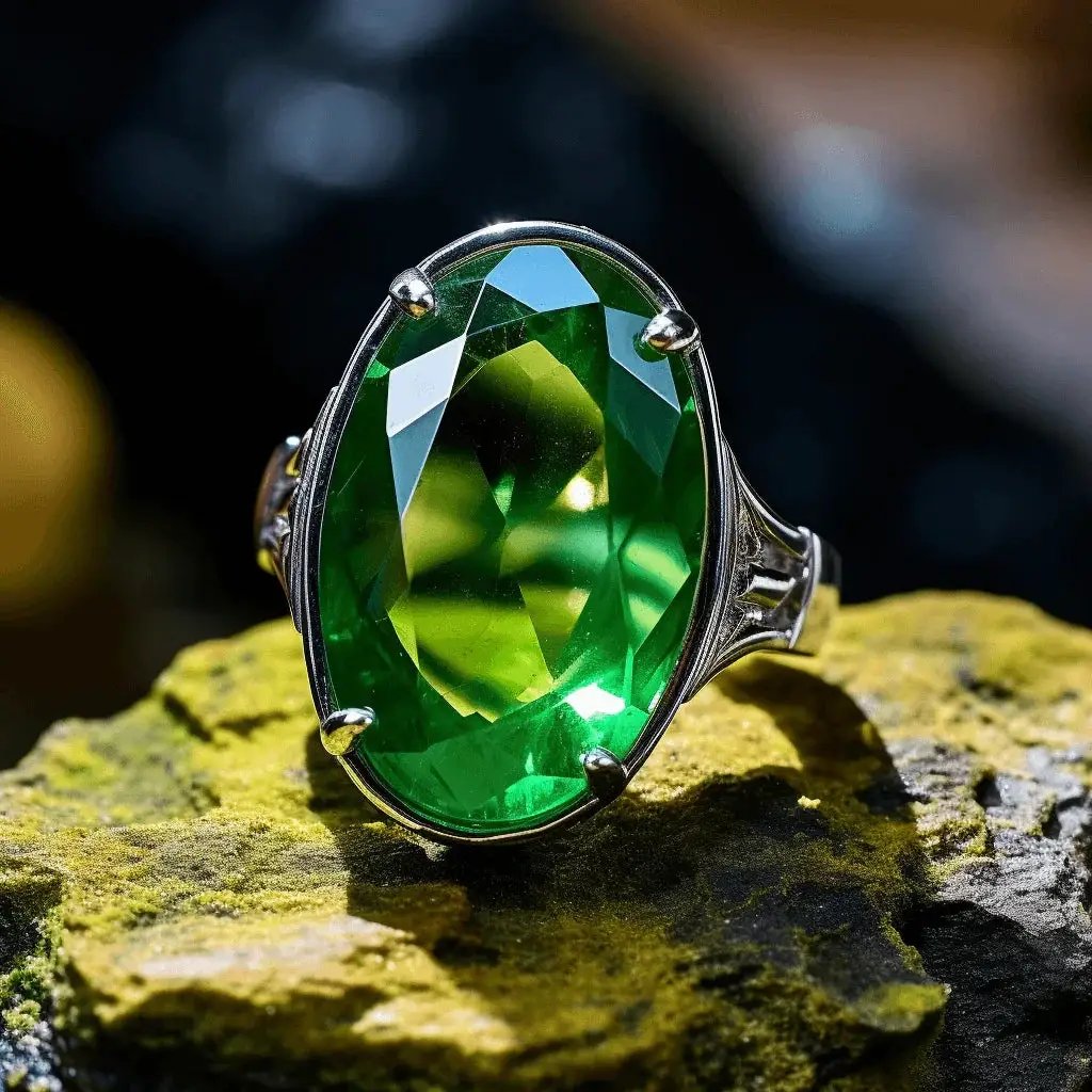 Silver Emerald Oval-Yellowish-Green Ring - Panna | Brahmatells Astro Collection by Brahmatells