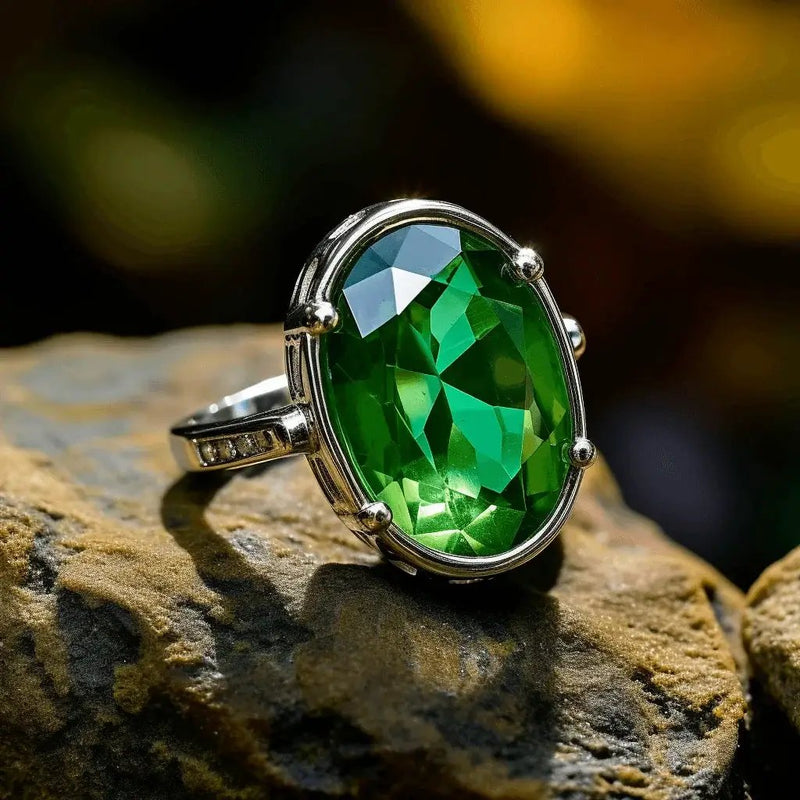 Silver Emerald Oval-Yellowish-Green Ring - Panna | Brahmatells Astro Collection by Brahmatells