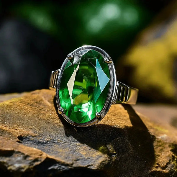Silver Emerald Oval-Yellowish-Green Ring - Panna | Brahmatells Astro Collection by Brahmatells