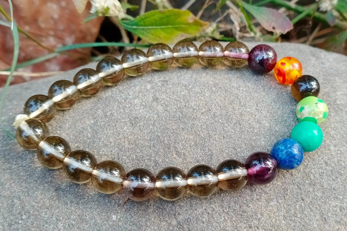 Smoky Quartz Seven Chakra Bracelet - Grounding & Balance | Brahmatells by Brahmatells