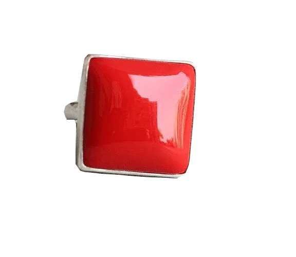 Stellar Luxe Cherry-Red Coral Ring in Sterling Silver - Brahmatells Celestial Gem Collection by Brahmatells