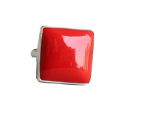 Stellar Luxe Cherry-Red Coral Ring in Sterling Silver - Brahmatells Celestial Gem Collection by Brahmatells