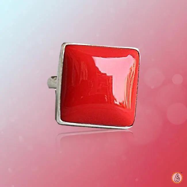 Stellar Luxe Cherry-Red Coral Ring in Sterling Silver - Brahmatells Celestial Gem Collection by Brahmatells