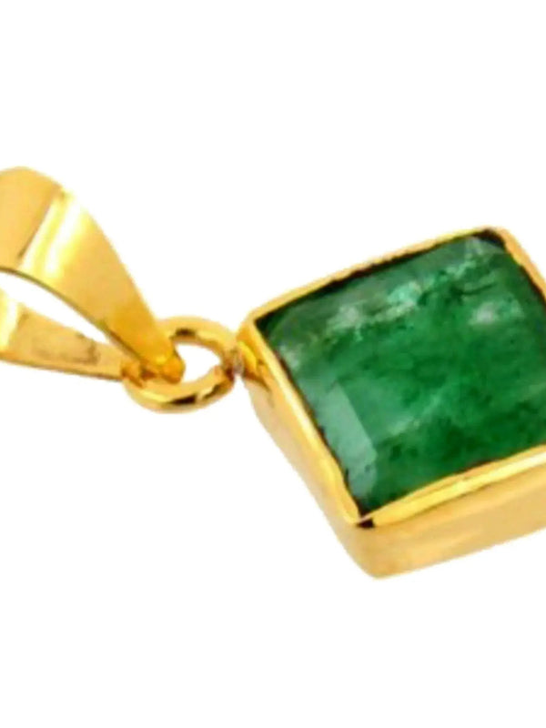 Stunning Square Emerald Pendant - Dark Yellowish-Green Panna | Brahmatells by Brahmatells