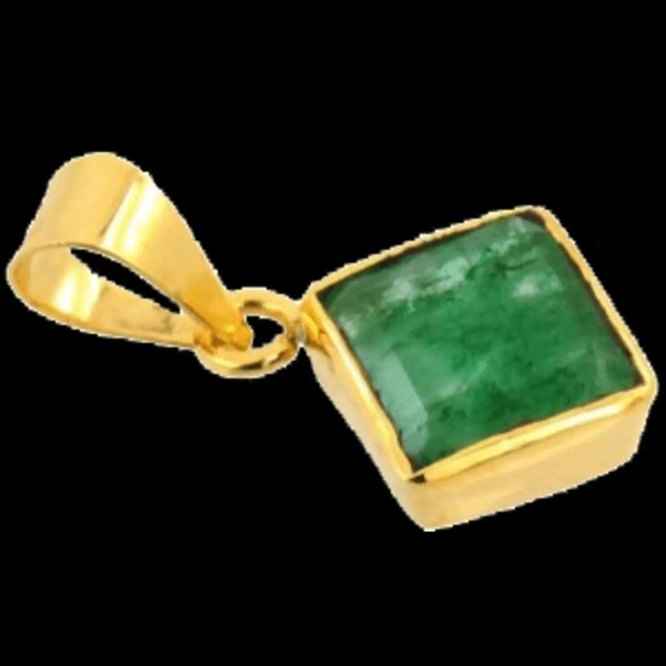 Stunning Square Emerald Pendant - Dark Yellowish-Green Panna | Brahmatells by Brahmatells