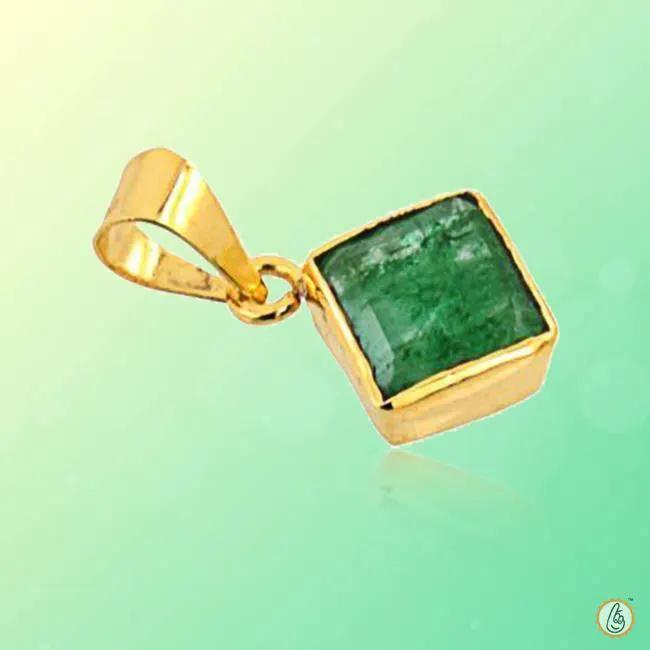 Stunning Square Emerald Pendant - Dark Yellowish-Green Panna | Brahmatells by Brahmatells
