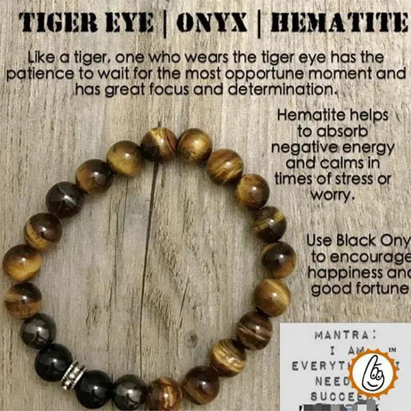Tiger Eye Mixed Bracelet with Hematite and Black Obsidian - Brahmatells by Brahmatells
