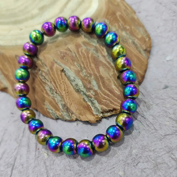 Titanium Hematite Bracelet – Rainbow Finish Grounding Stone by Brahmatells