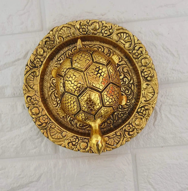 Tortoise On Plate (Golden) by Brahmatells
